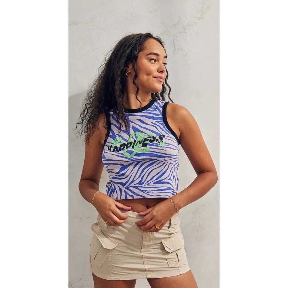 UO Happiness Zebra Tank Crop Top Medium NEW nwt Urban Outfitters